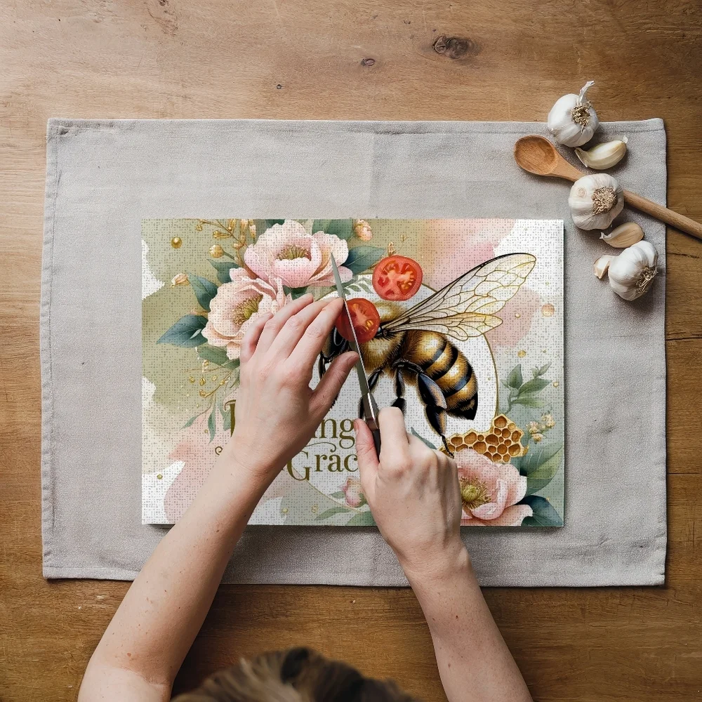 Floral Bee Glass Cutting Board Size 11inx8in